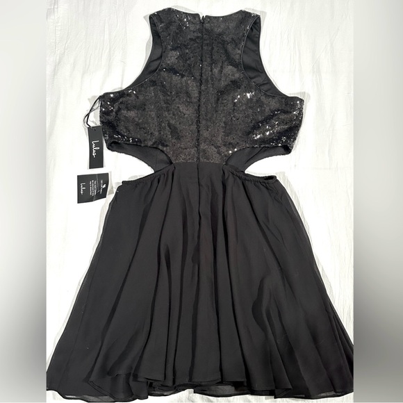 Lulus Life Illuminated Black Sequin Cutout Skater Dress Size L NWT Homecoming - Picture 11 of 13
